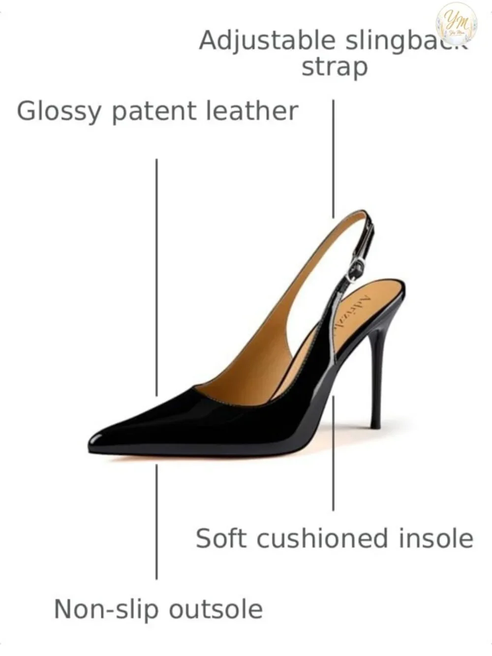 Slingback Heels for Women Stiletto High Heels 4 Inch Pointed Toe Pumps Patent